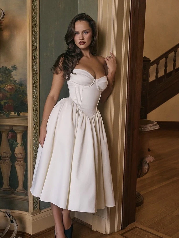 Backless Dress Cleavage Chest Wrap Loose Ruffles Gown Girl Long Bodycon