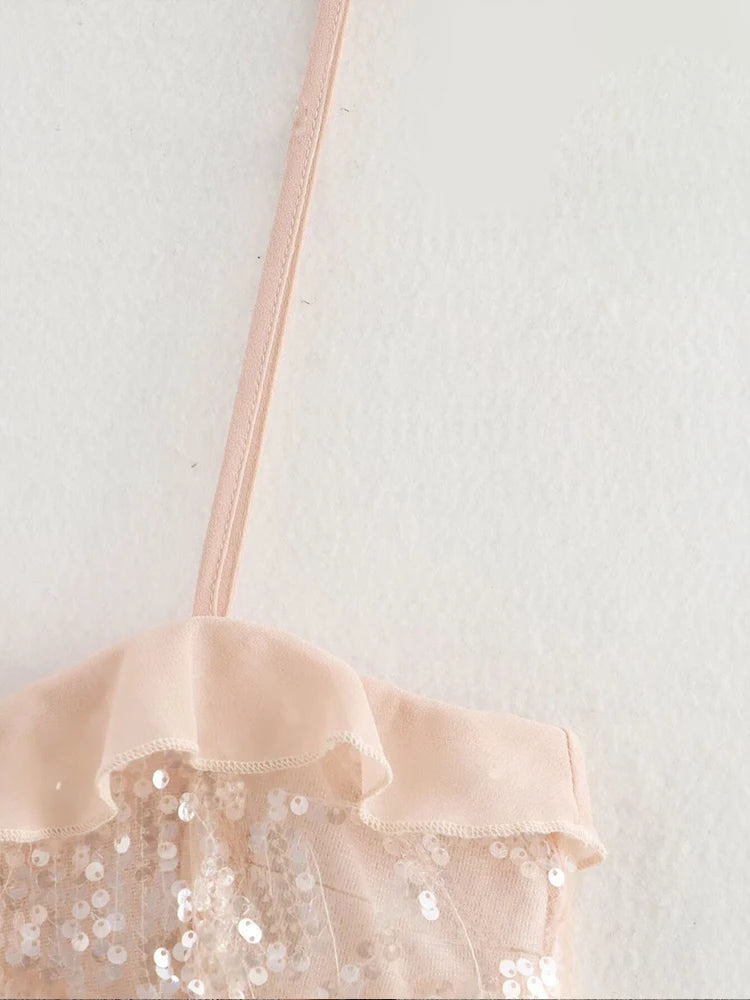 European and American and Versatile Sequined Suspender Top
