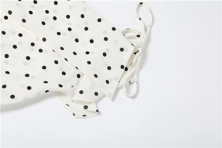 Polka Dot Print Dress Swing Collar Irregular Hem Ruffles Sleeveless Backlesssee Through Skinny Street Mini Bodycon