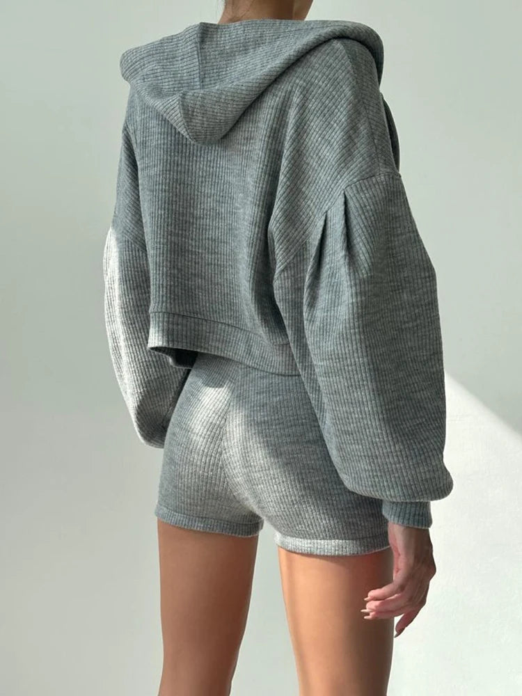s Sporty Three-piece Set Zip up Hoodies American Retro Knitted