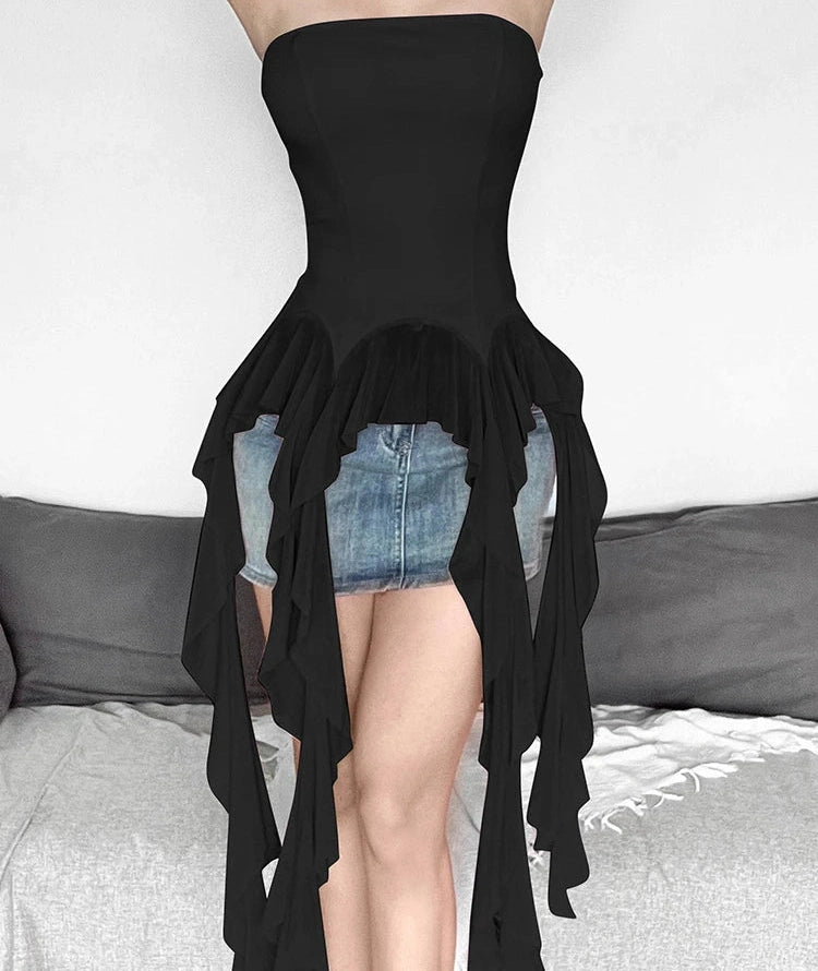 Off-Shoulder Lace Crop Top Strapless Halter Street Tank Top