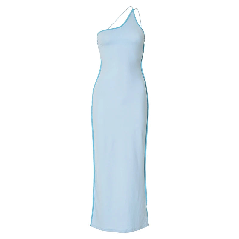 And Color Collision Slant Collar One-Shoulder Strapless Straps Hip Dress