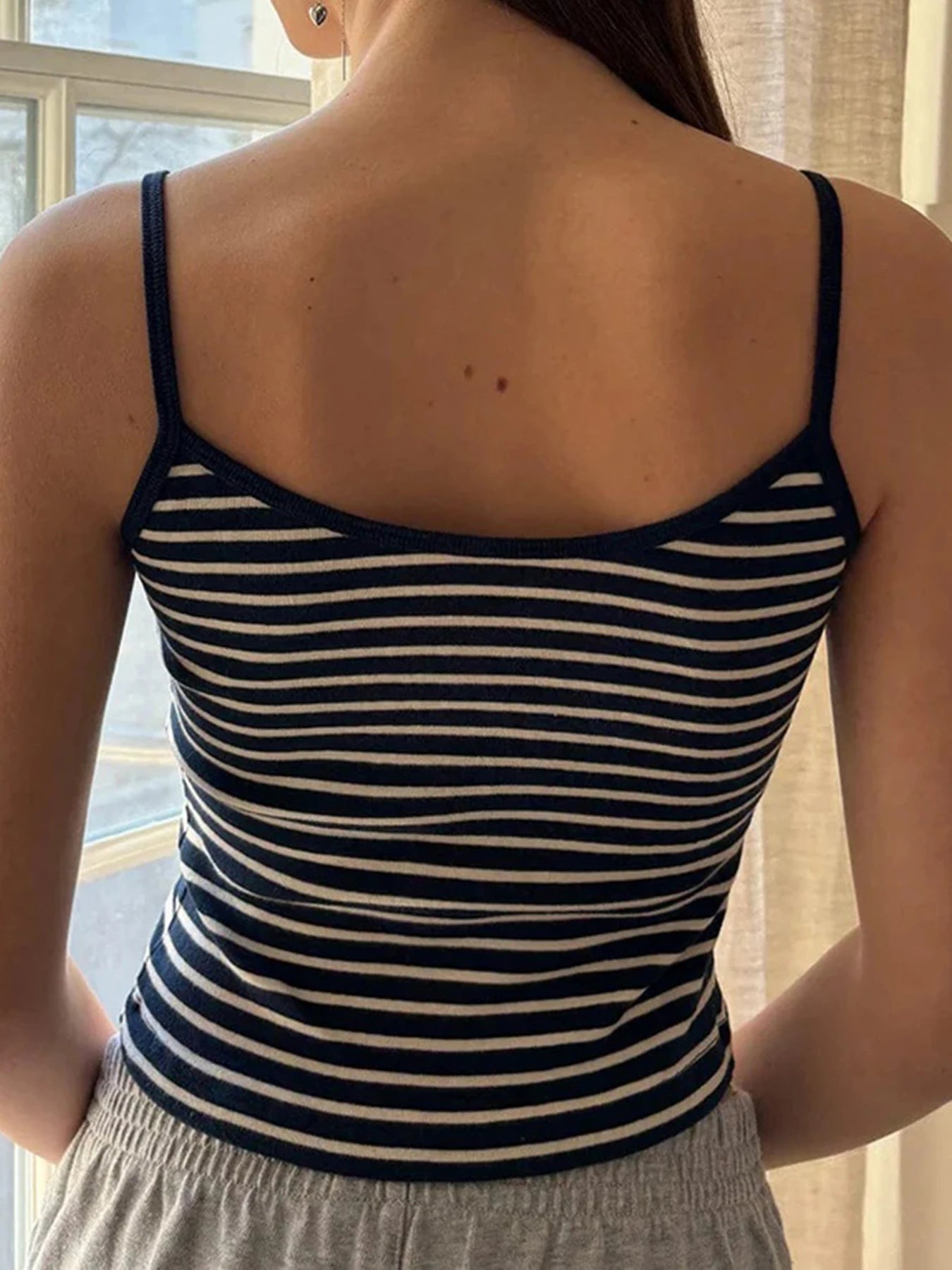 Strip Camiole Sleevele Crop Top Backless Slim