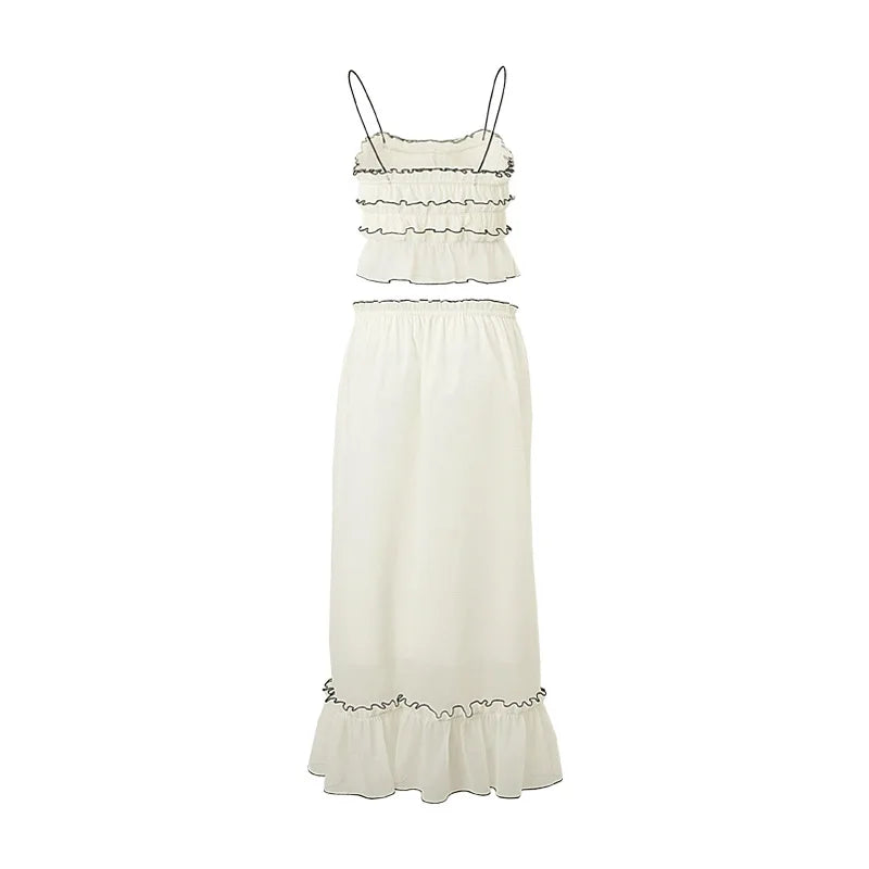 White Mesh See-Through Top and Maxi Skirt Set