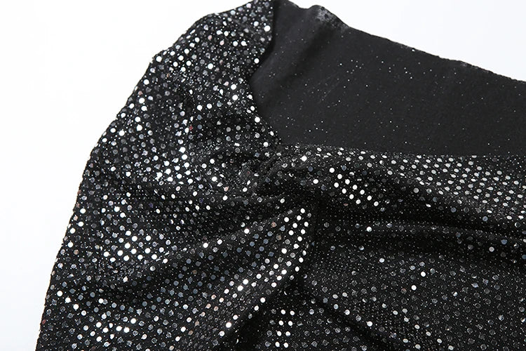 Sequins 2 Piece Set Halter 3D Flowers Camisole Knot Skirts Matching