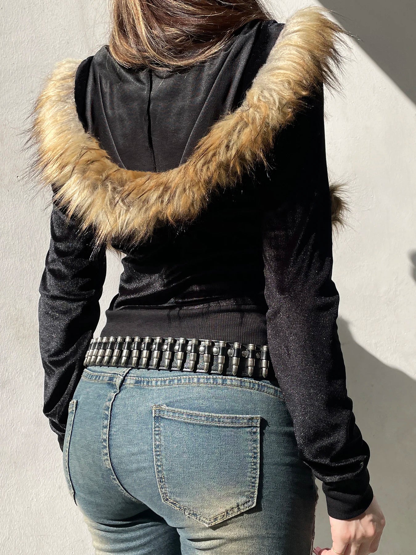 Zip Up Fur Neck Hoodie Coats 's Jackets Front Pockets