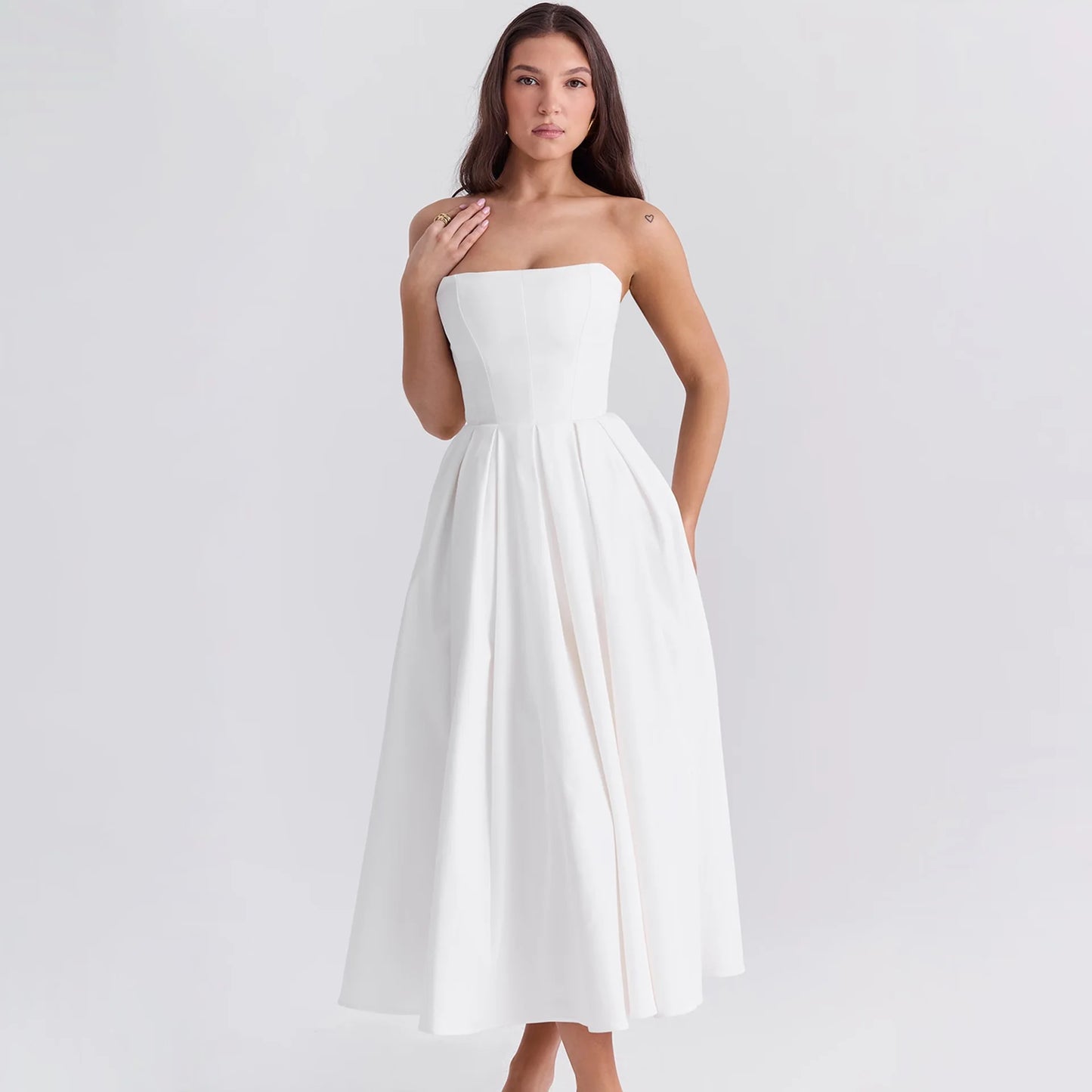 De Fiesta in Strapless Flare Dress White Corset Dress Night Dresses