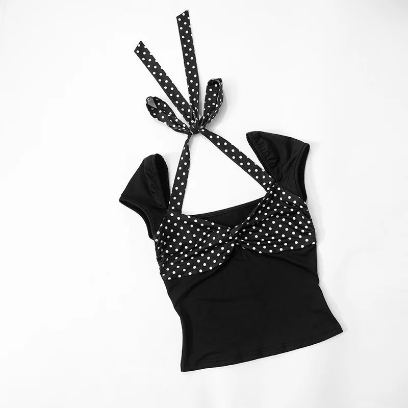 Patchwork 2 Piece-Set MIni Skirt Lace-Up Contrast Backless Cropped Top And High Waist Skirt Sets
