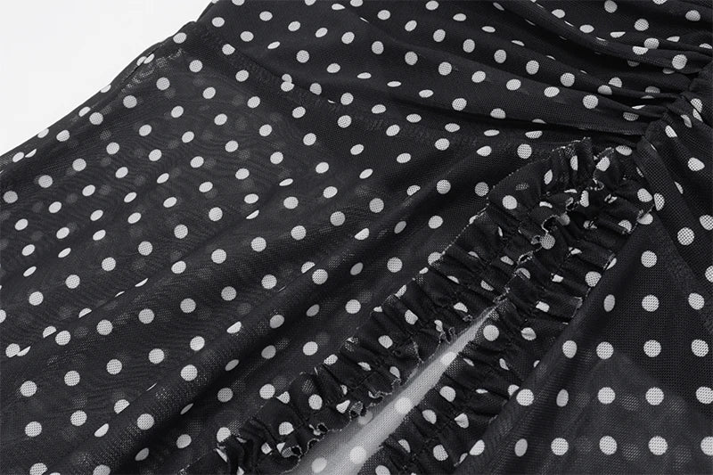 Black Backless V-Neck Polka Dot Maxi Dress