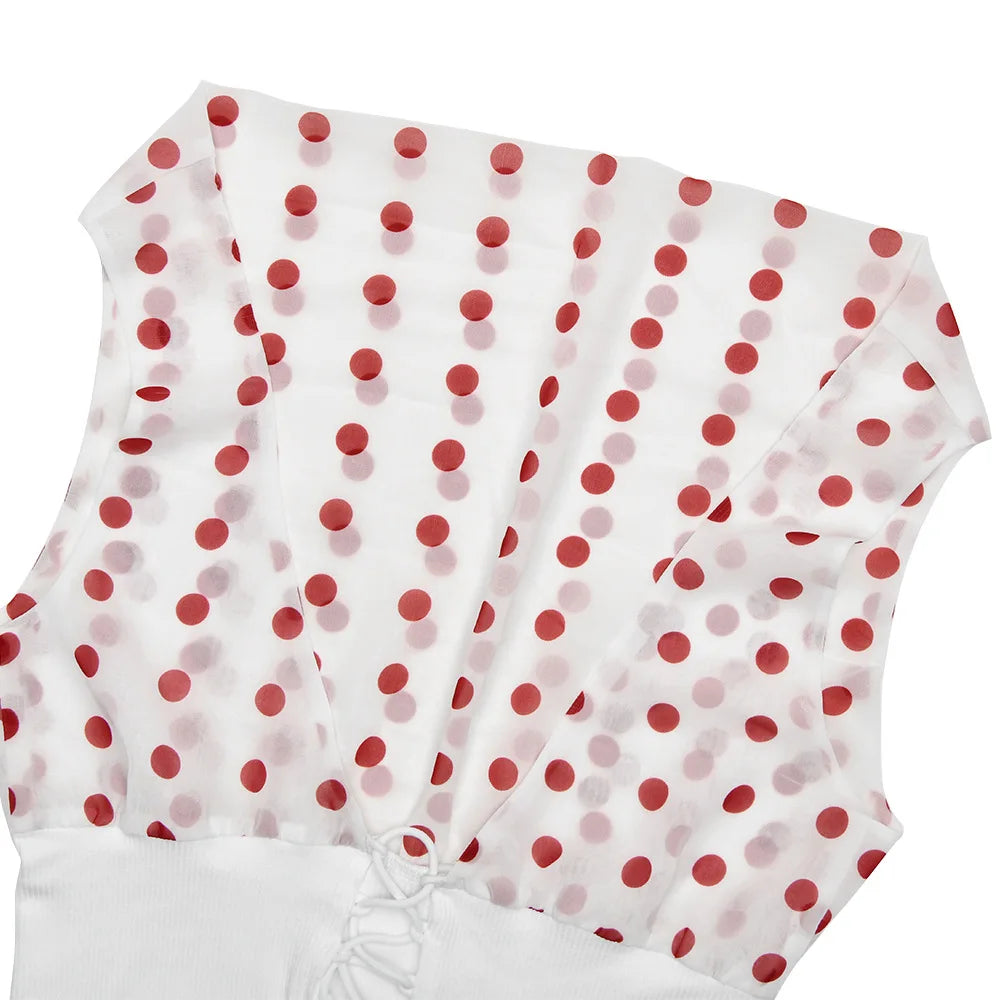 JULISSA MO Off Shoulder Print Polka Dot Top White Patchwork Backless Bandage Top Spring Slim