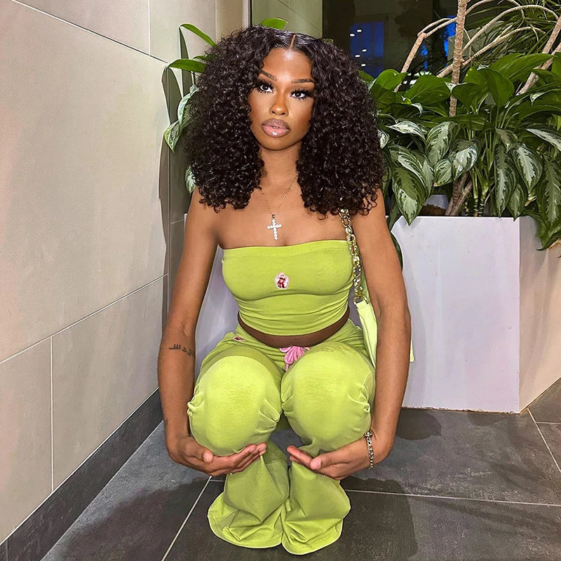 Green Embroidered Two Piece Set