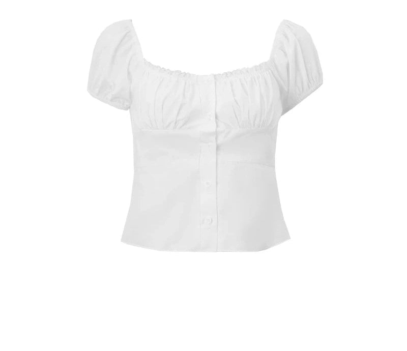 White Backless Square Neck Button Top