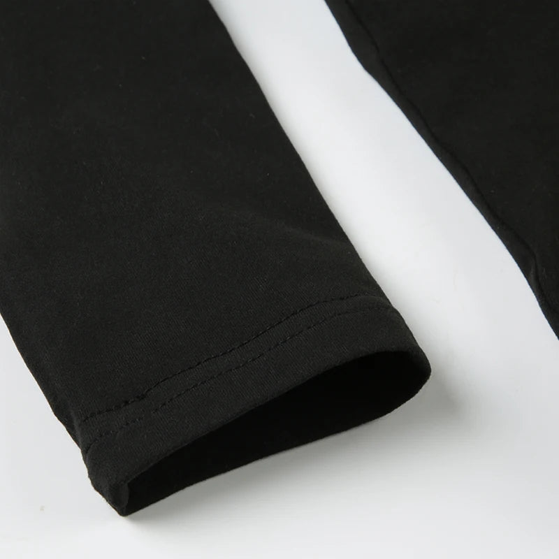 Contrast-color Patchwork Cropped Tshirts Halter Neck Slim 's Long Sleeves Shirts