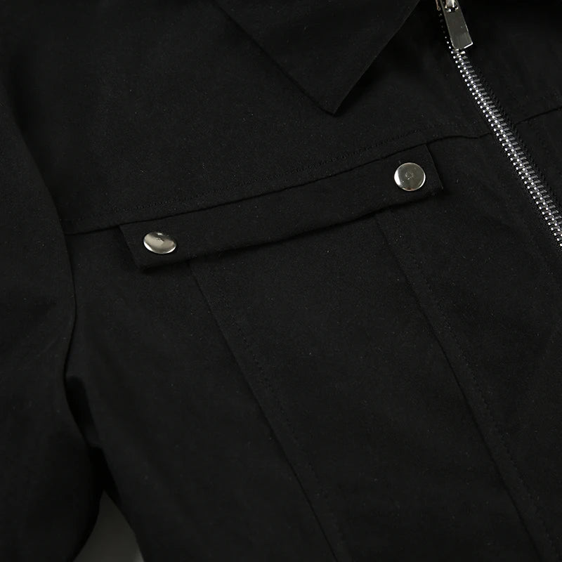 's Rivet Jacket Black Zip-Up with Pockets Long Sleeve Coats Cropped Design