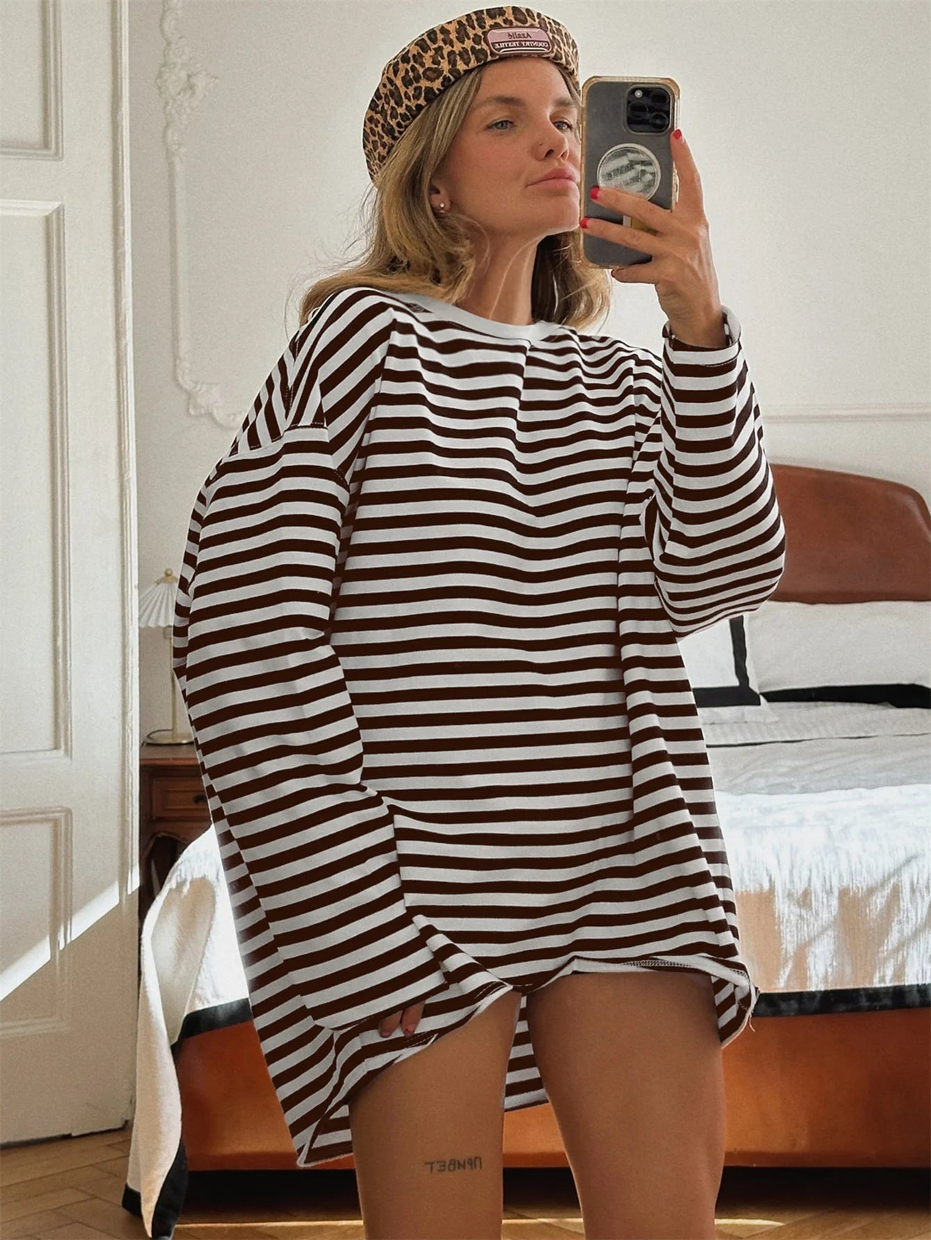 Overiz Strip Seweathirt Crewneck Looe Long Sleeve Top