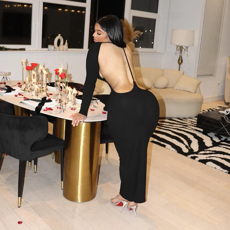 Black Backless Slim Skinny Long Dress