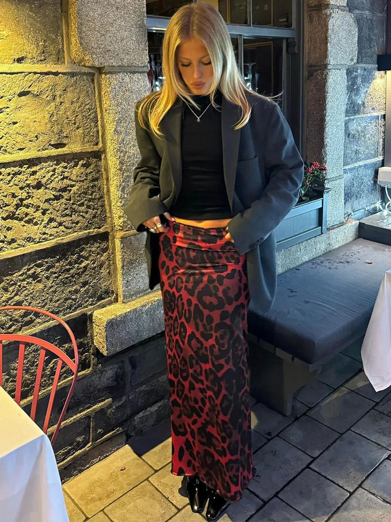 ’S Leopard Slim Maxi Skirt Bodycon Skirt