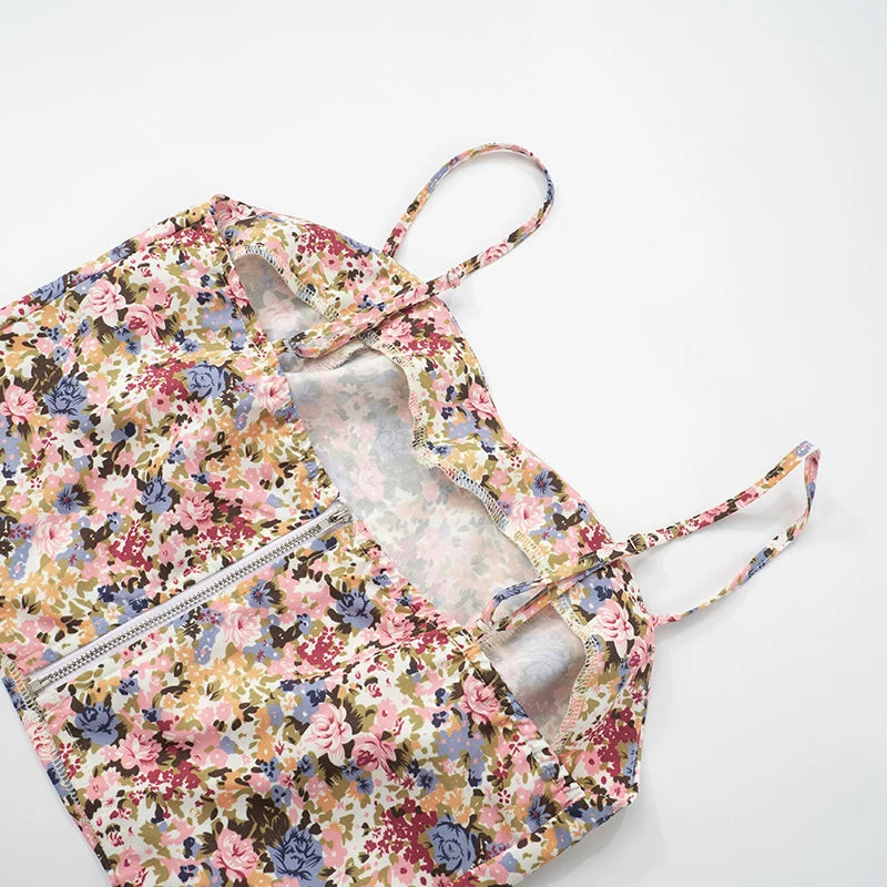 Floral Backless Pleated Two Piece Set