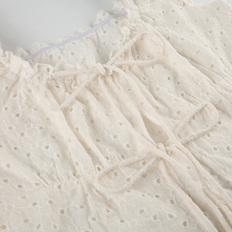 Hollow Out Slim Tee Shirts Lace Up Square Collar Top