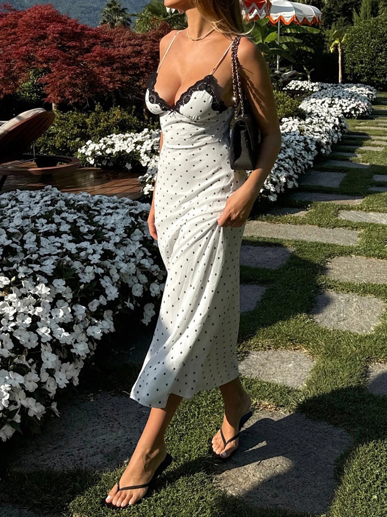Lace Polka Dot Spaghetti Strap Dress Sleeveless