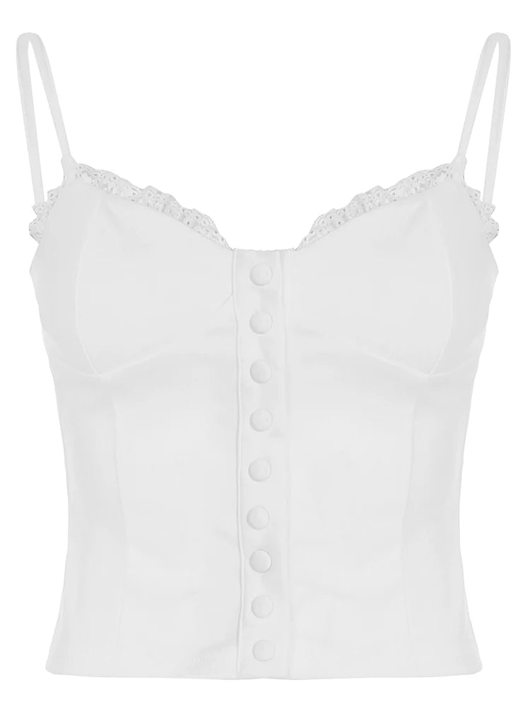 Lace Button Camisole Slim Crop Top Retract Your Waist Vest Top