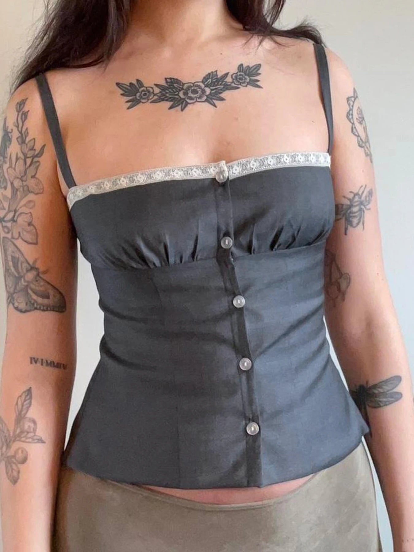Lace Button Ruffled Slim Camisole Sleeveless Bustiers