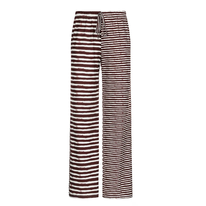 Strip Looe Sweatpant Lace-up Bottom Jogger Wide Leg Trouer