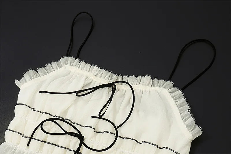 White Mesh See-Through Top and Maxi Skirt Set