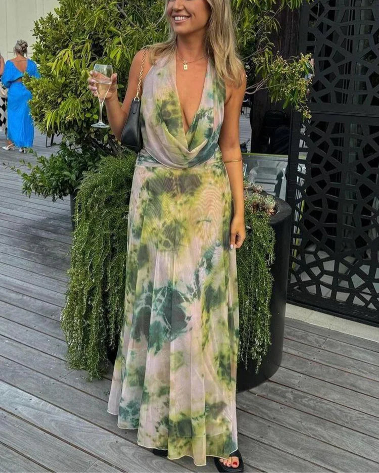 Backless Halter Mesh Ruffles Matching Suit