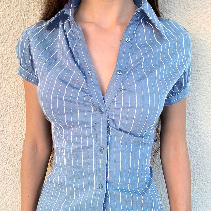 Turn-down Neck Short Sleeves Shirt