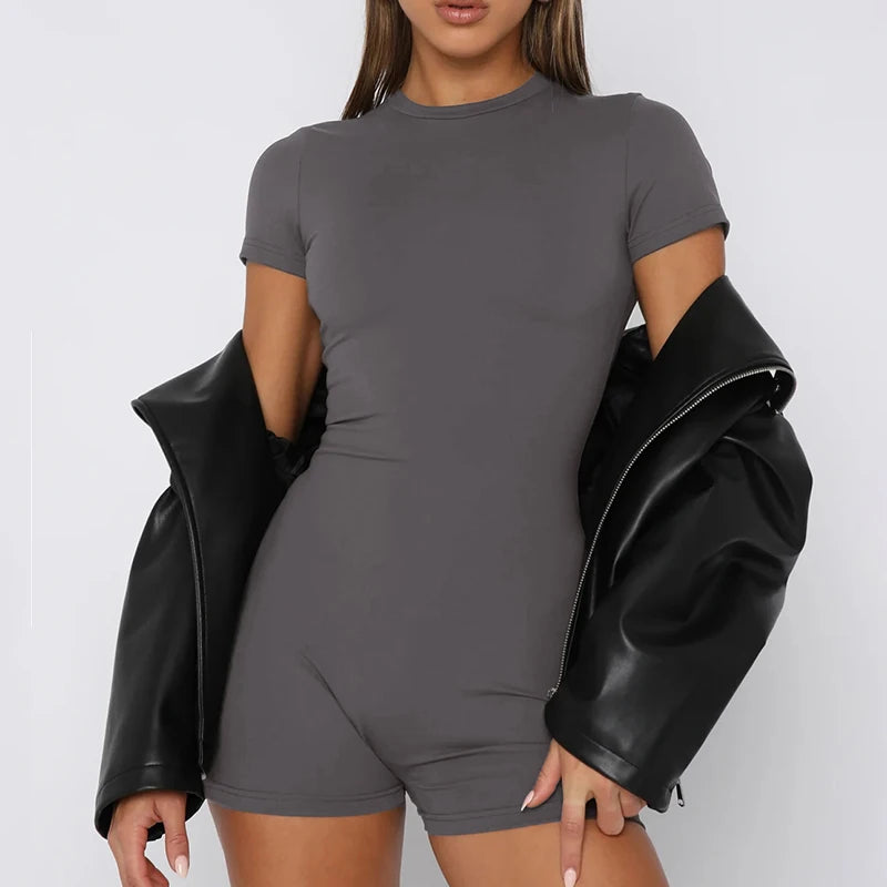 Crewneck Slim Rompers Short Sleeves