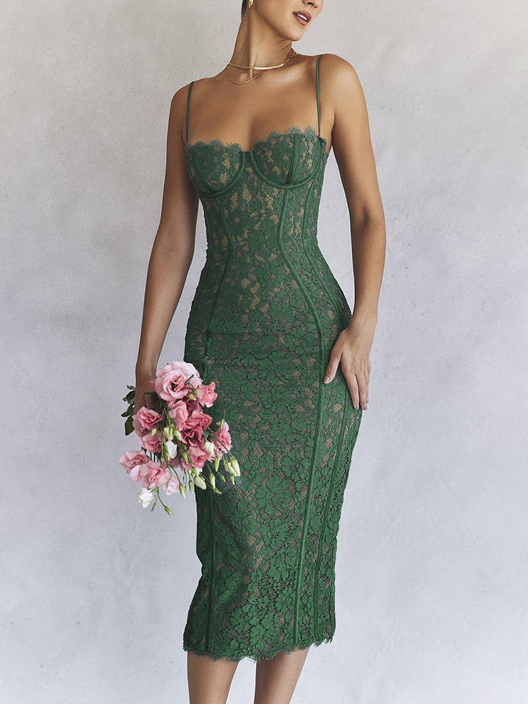 Green V-Neck Midi Dress