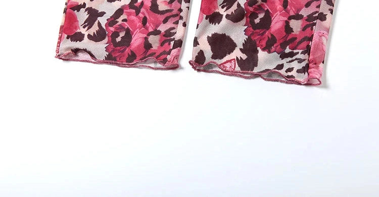 Flower Print Two Piece Set Halter Ruffles Low-Neck Backless Crop Top Skinny Panst Suits