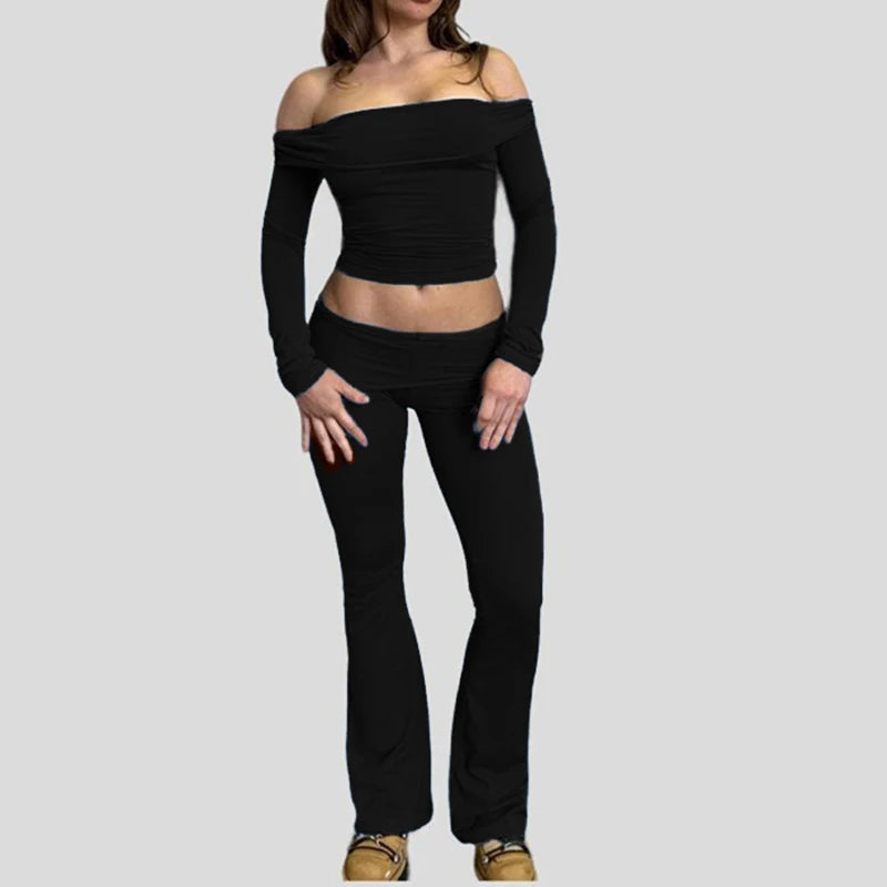Slash Neck Top and Pants Sets 's Two Pieces Of Slim