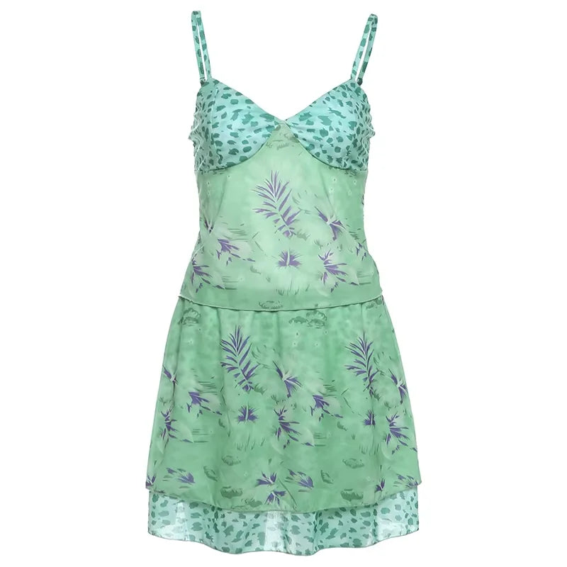 Mesh Set Low Neck Backless Camis Matching Hip Skirts Suit