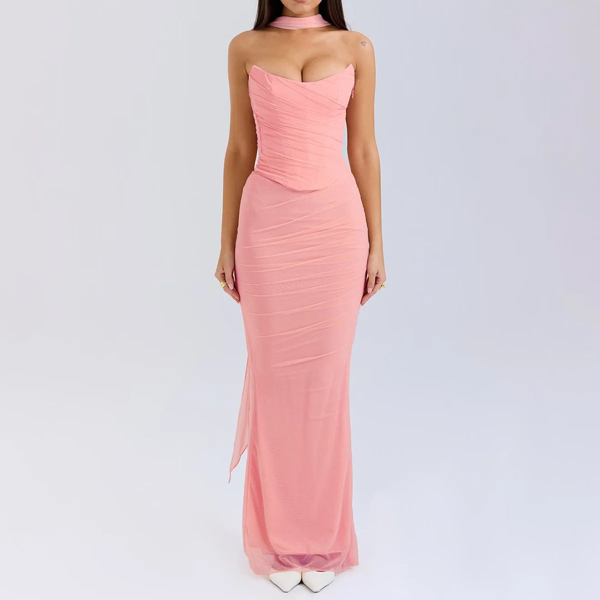 2 Pieces Dress Set with Scarf Matching Sets Cropped Top and Long Dress Set Casual Dress