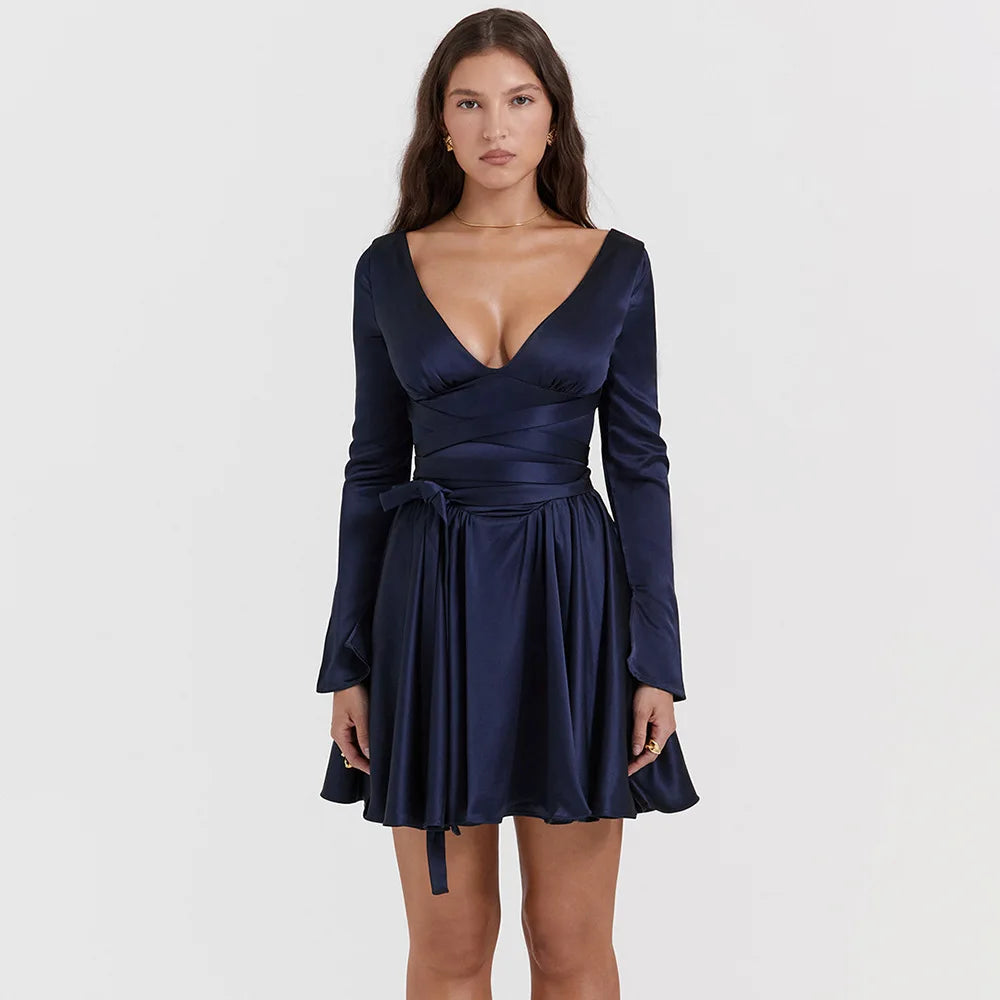 Navy Blue Long Sleeve Mini Dress