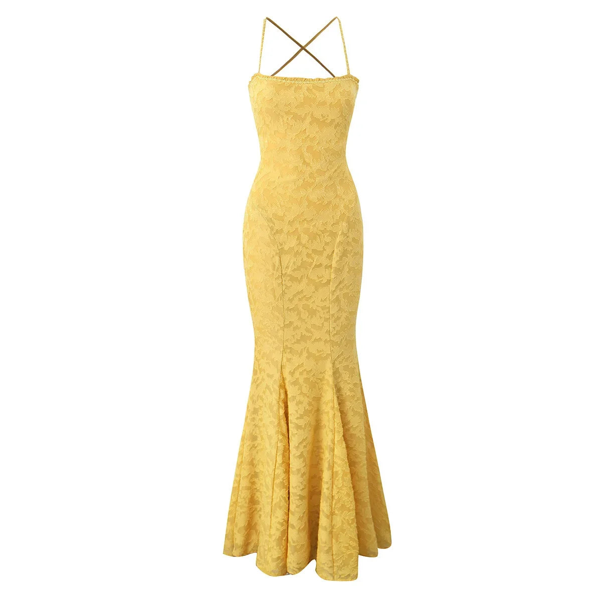 Square Neck Backless Suspender Dress with Hip Wrap Slim Fit Fish Tail Long Retro Evening Dresses