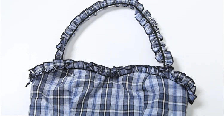 Plaid women Ruffled Edges Halter Low-Neck Backless Sleeveless High ity Mini Top