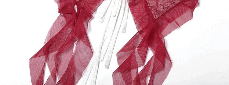Mesh Scarf Patchwork Lace Ruffled Irregular Hem Long Tassels Frenulum Street Skinny Versatile Girly Sweet Top
