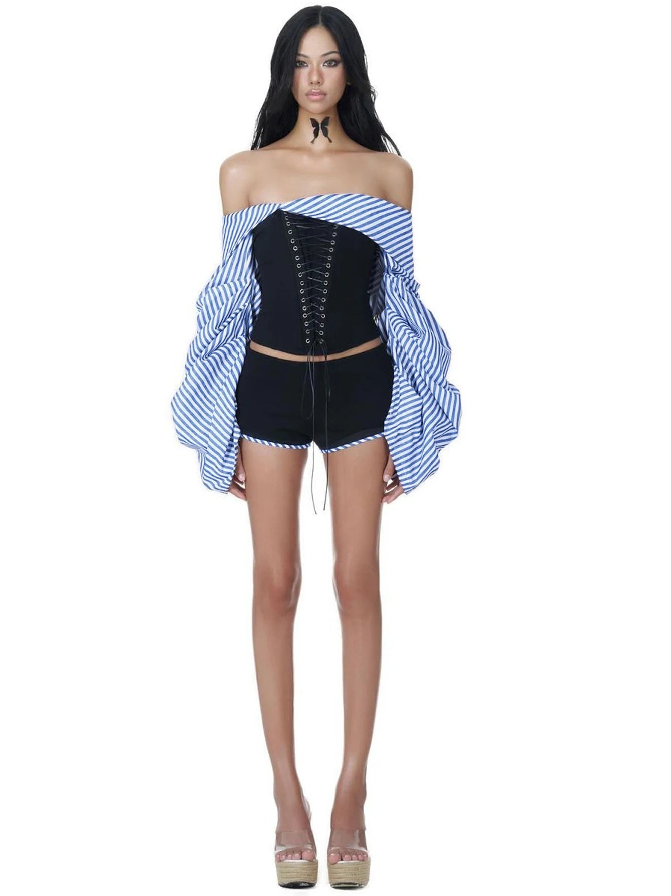Lace Up Corset Shorts Two Piece Set