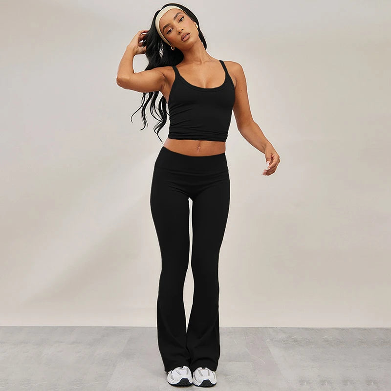 Backless Halter Wait Skinny Flar Pant Set Lift Hip Sporty Pant Set