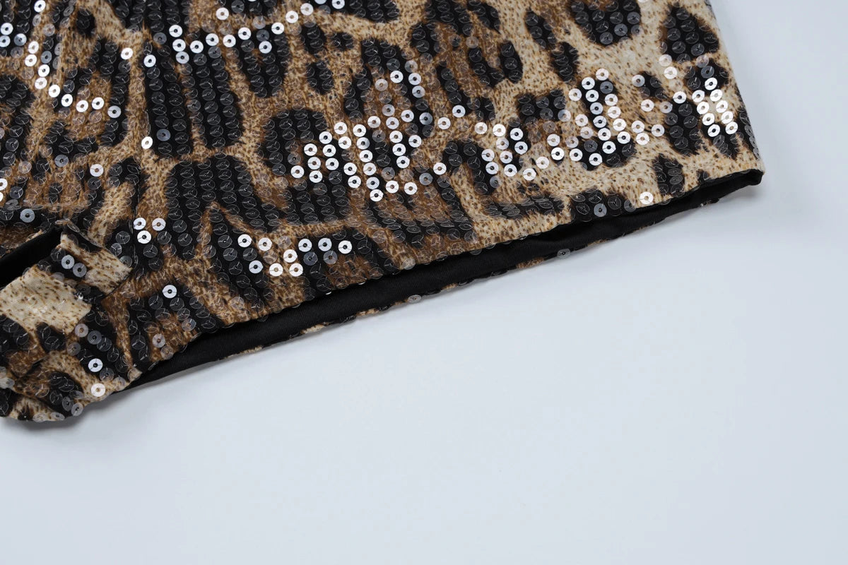 Leopard Sequins Slim Shorts