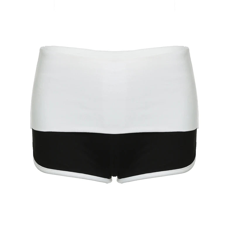 Sporty Slim Patchwork Shorts Low Waist Short Pants Elastic Waist Bottoms