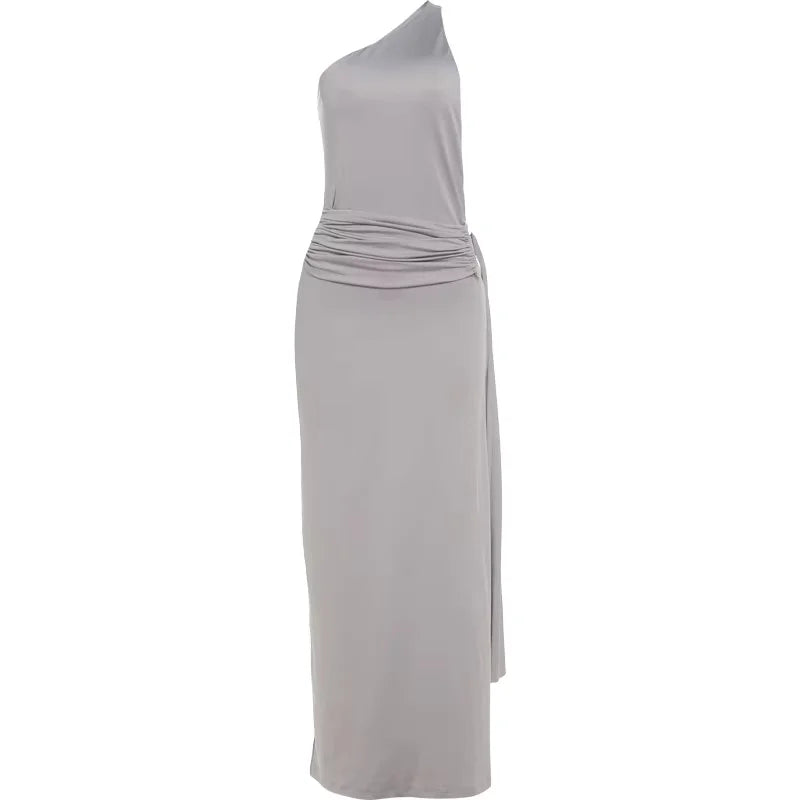 Concise Incline Shoulder Ribbons Backless Sheath Maxi