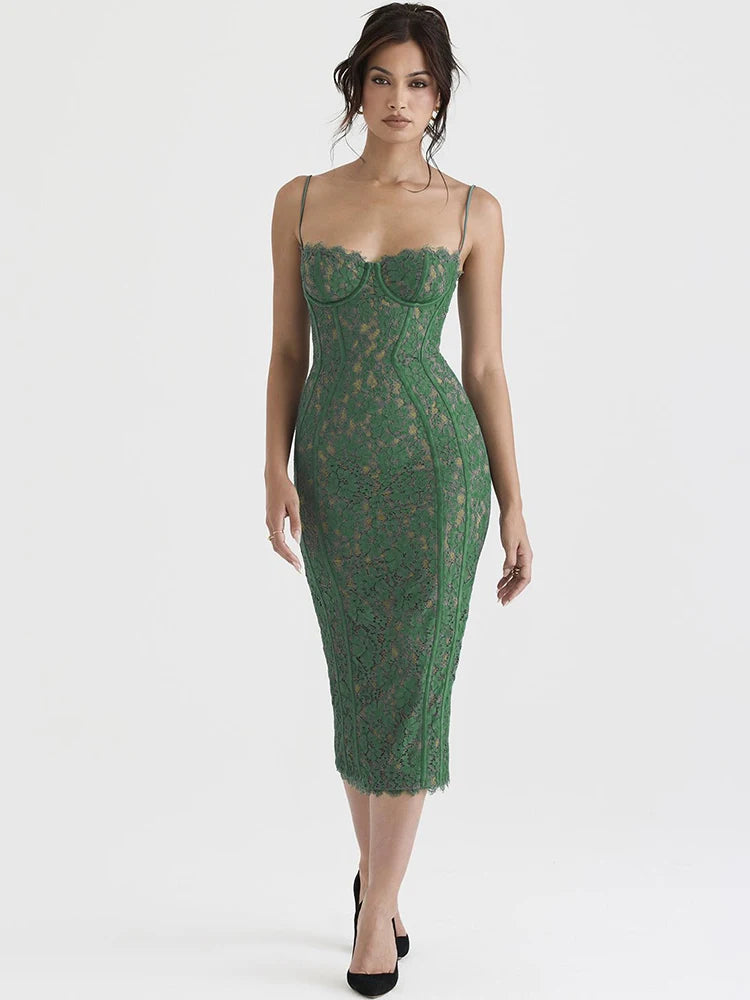 Green V-Neck Midi Dress