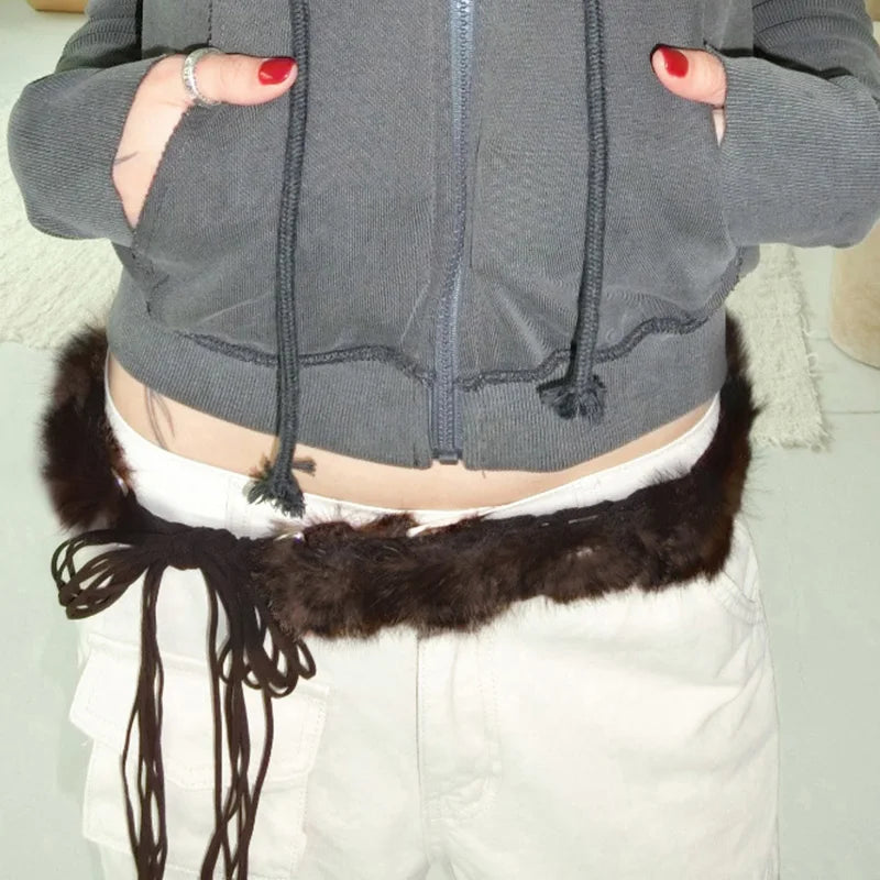 Retro Furry Belts Adjustable Accessories Drawstring Belts