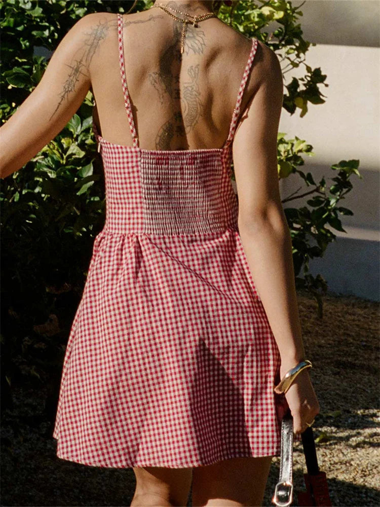 Red Plaid A-Line Mini Dress