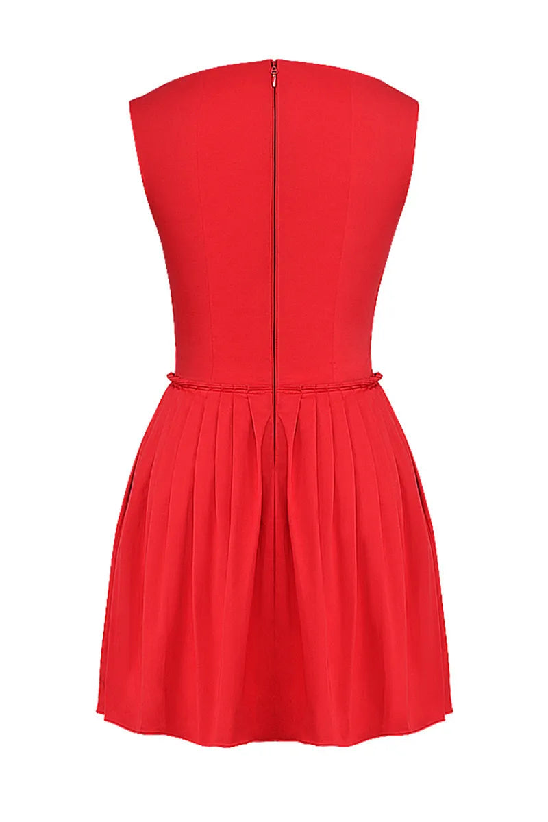 Red Sleeveless Mini Dress Square Collar Backless Corset Dress A-line Dress