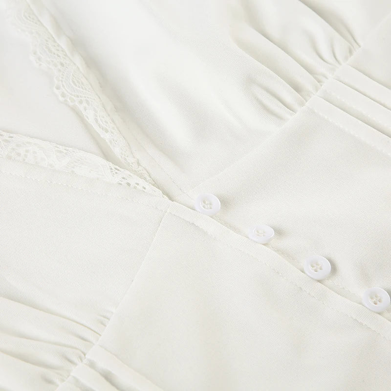 White Lace Slim Short Sleeves Top